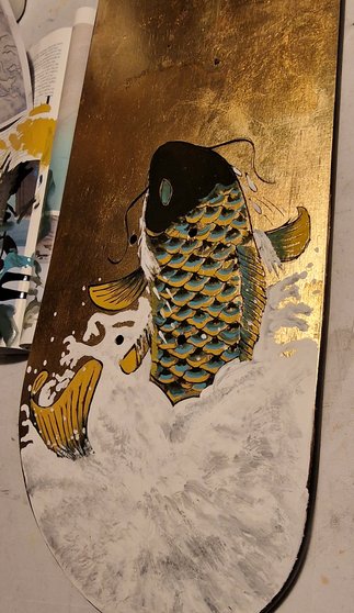 Japanese gold leaf with hand painted carp detail